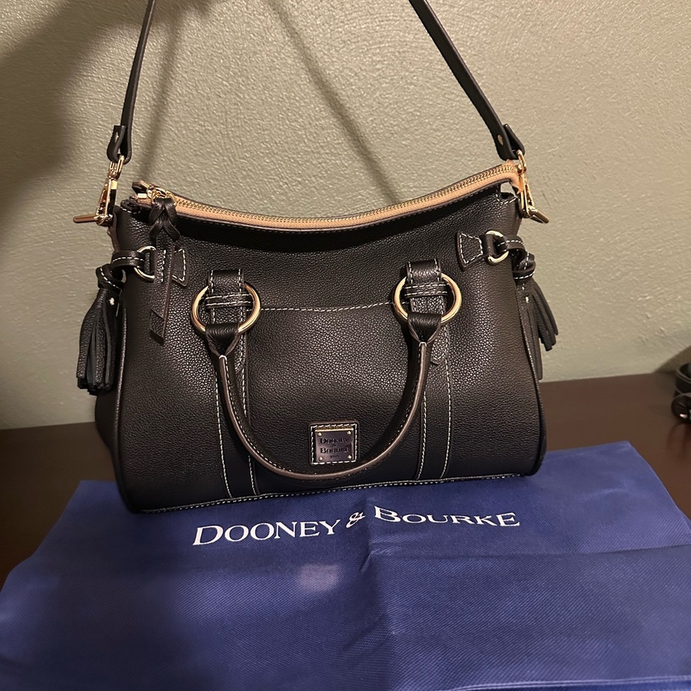 Dooney & Bourke Black Pebble Leather Shoulder Bag with Gold Hardware